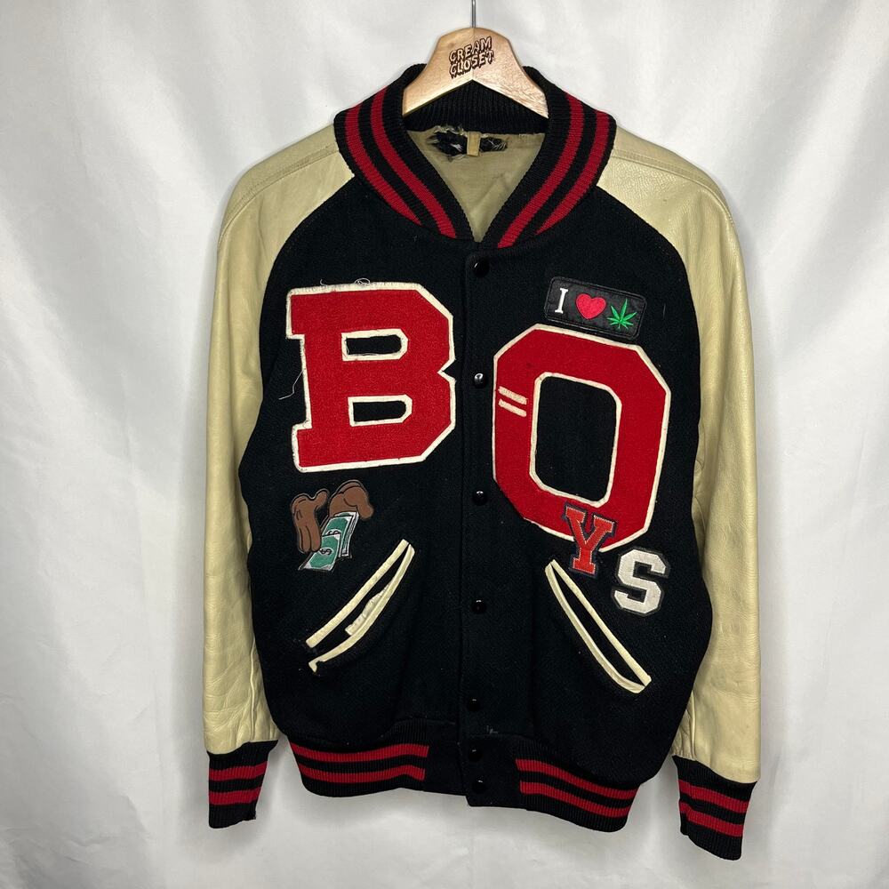1/1 Vintage Guitar Boys Archive Distressed Patched Varsity Jacket size 1 / S